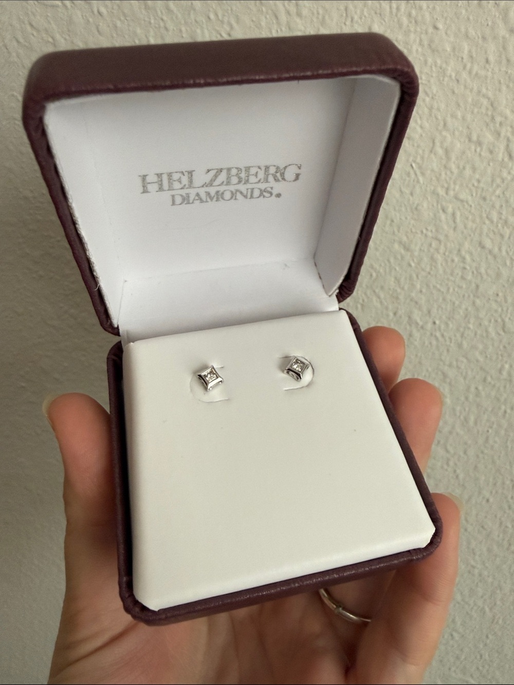 Helzberg Diamonds White Gold Tone Diamond Square Stud Earrings